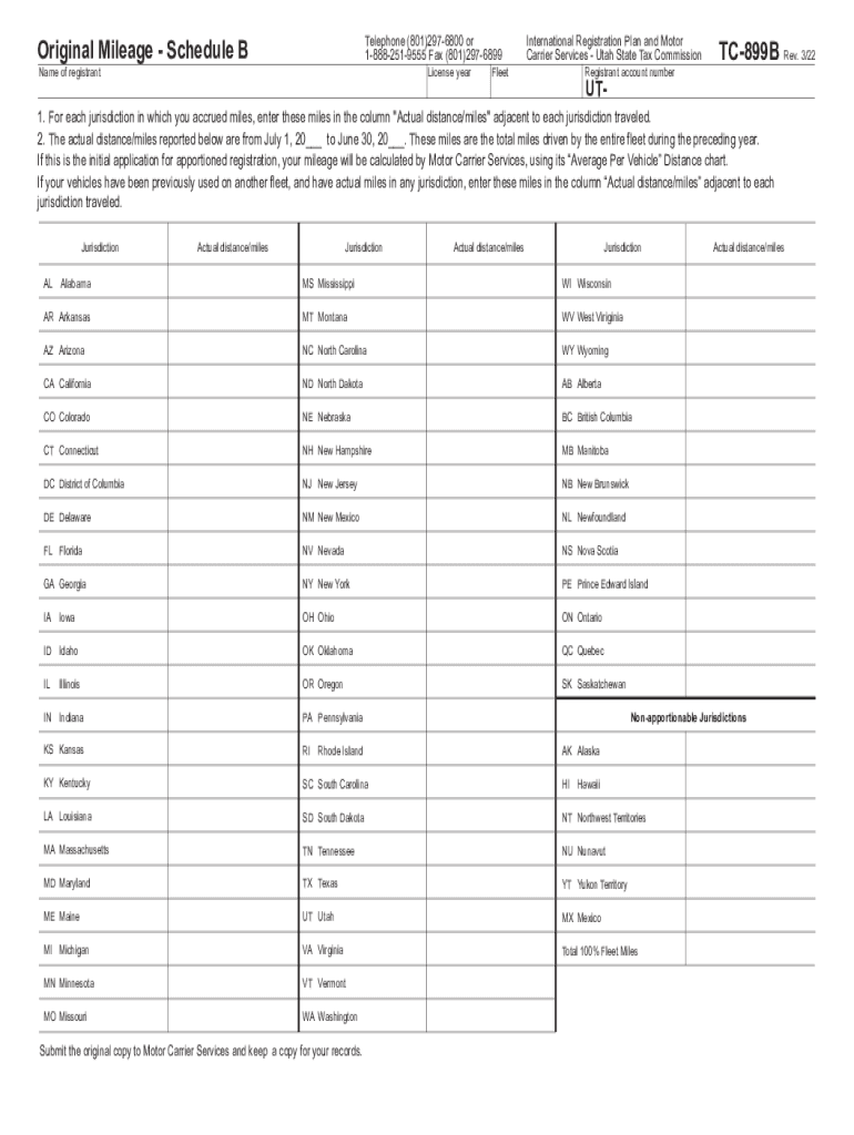 TC 899B, Original Mileage Schedule B Forms &amp;amp; Publications