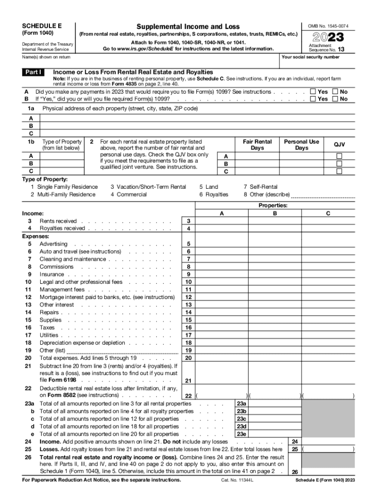 Schedule E Form 1 Supplemental Income and Loss