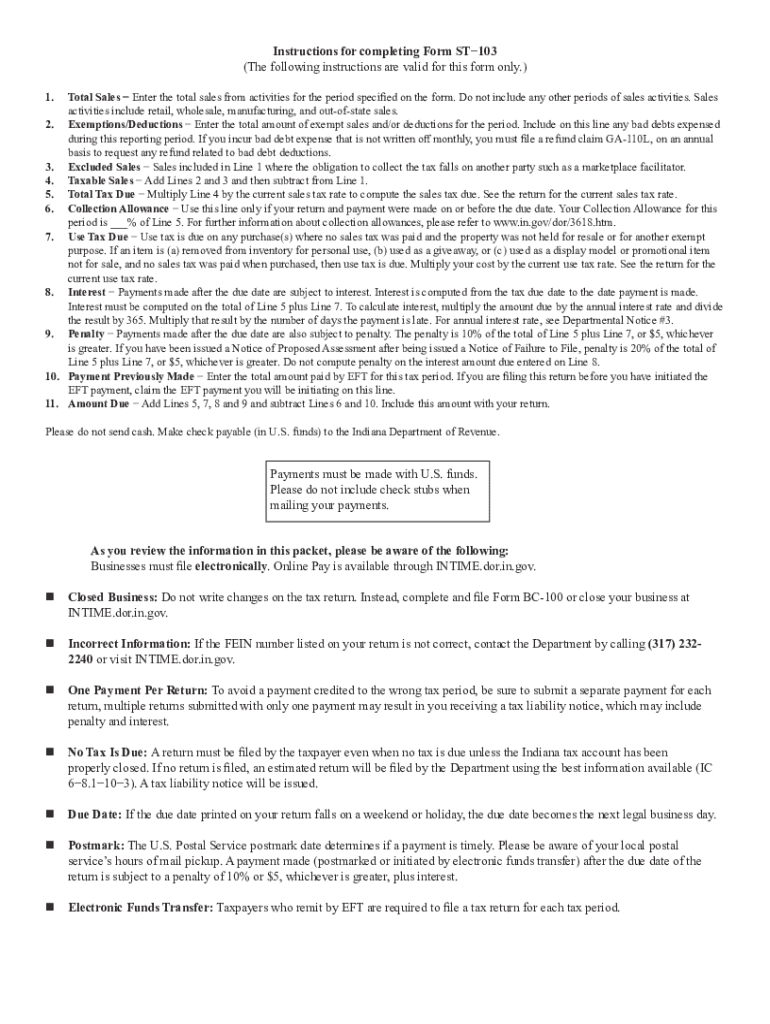 In ST 103 Instructions Fill Out Tax Template  Form
