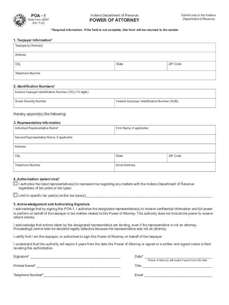 Indiana Tax Power of Attorney Form Form 49357PDF