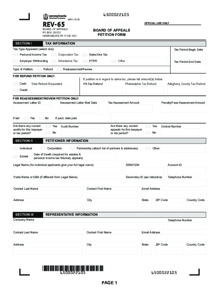 Board of Appeals EPetition Center Business Tax E Services  Form