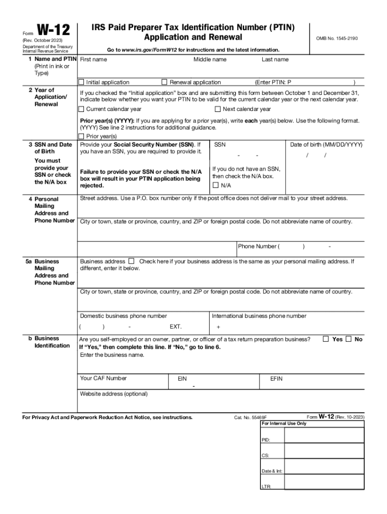 About Form W 12, IRS Paid Preparer Tax Identification