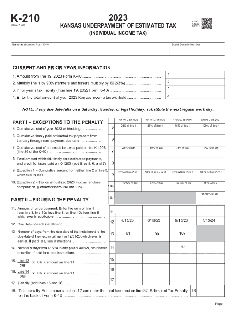  K 210 Underpayment of Individual Estimated Tax Rev 7 23 If You Are an Individual Taxpayer Including Farmer or Fisher, Use This S 2022