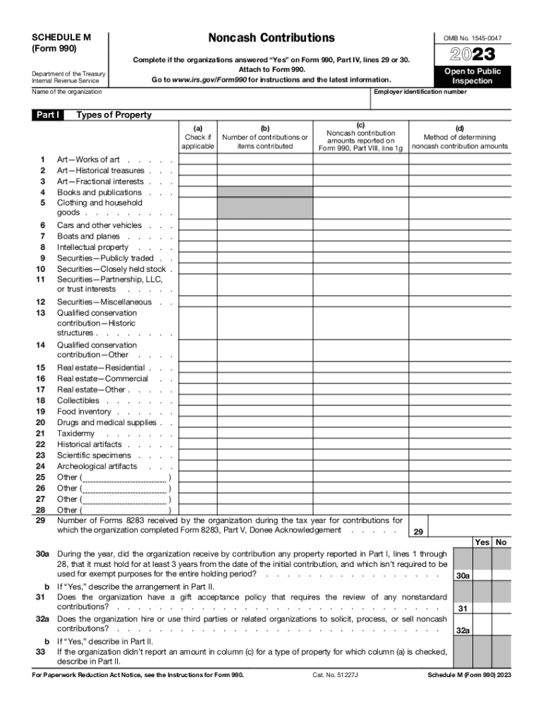  Schedule M Form 990 Noncash Contributions 2022