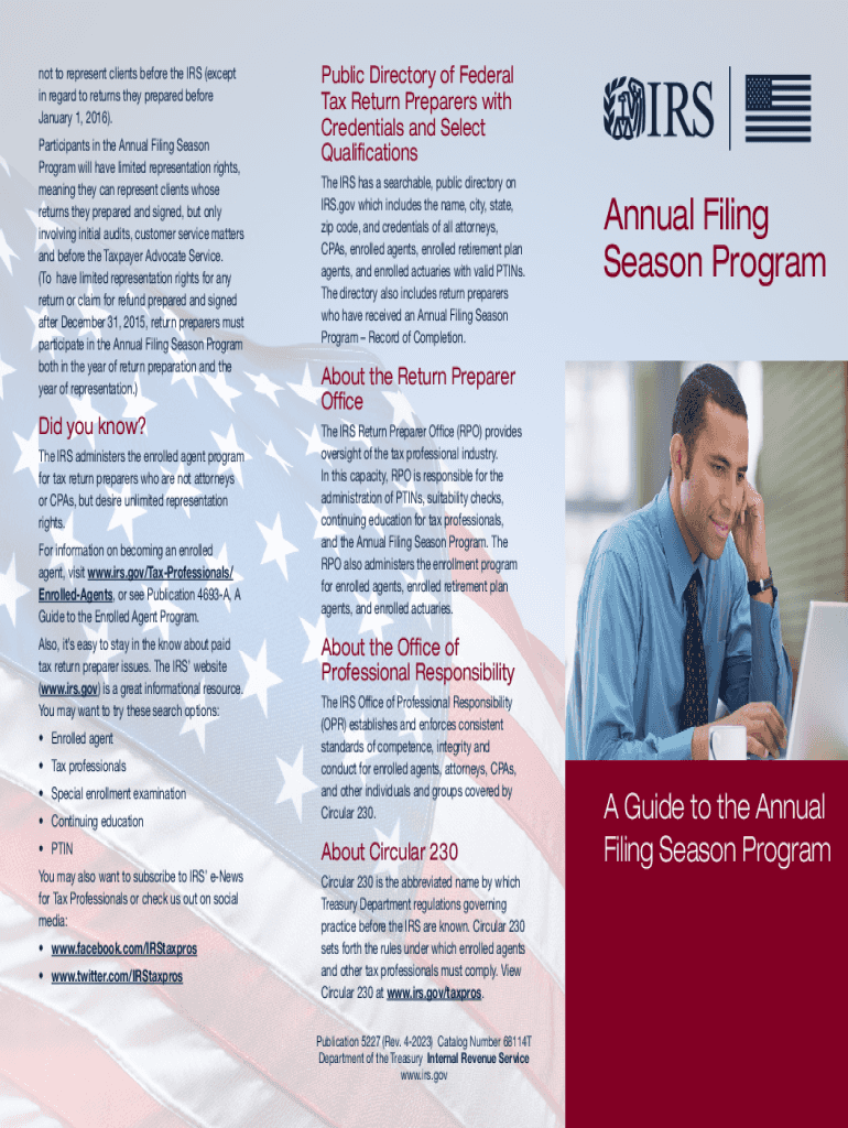 Publication 5227 Rev 4 a Guide to the Annual Filing Season Program  Form