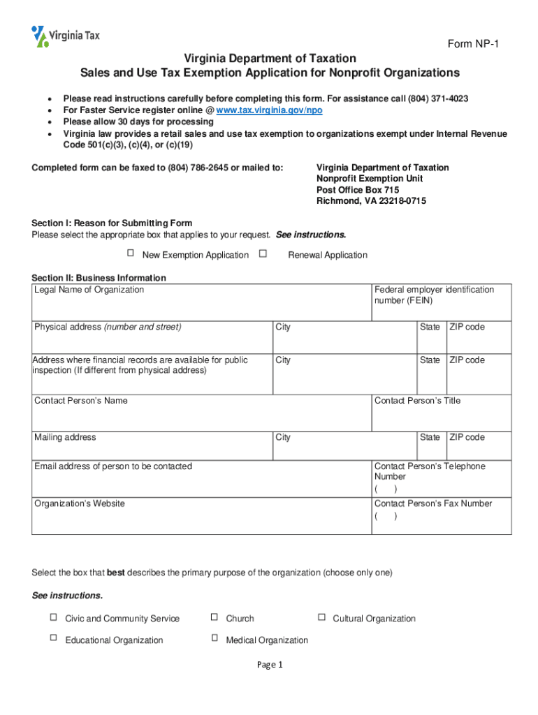  Form NP 1 Sales and Use Tax Exemption Application for 2022