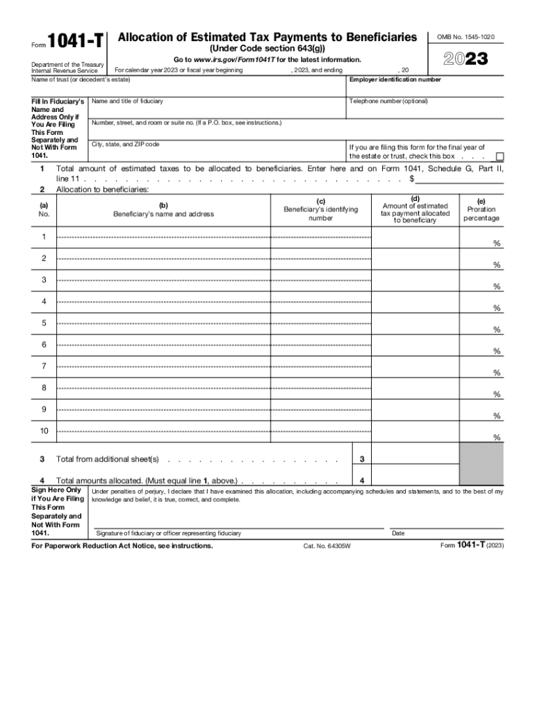  Form 1041 T Allocation of Estimated Tax Payments to Beneficiaries under Code Section 643g 2022