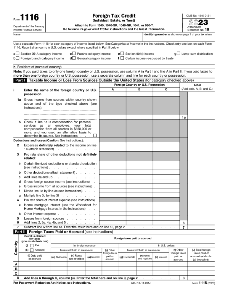  Form 1116 Foreign Tax Credit Individual, Estate, or Trust 2022