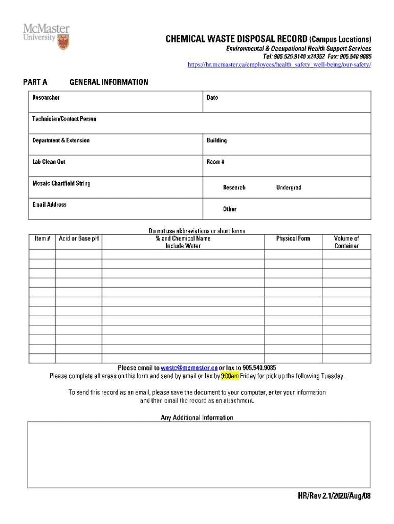  McMaster University Safety Form 2020-2026