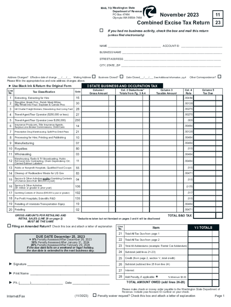  November Combined Excise Tax Return November Combined Excise Tax Return 2022