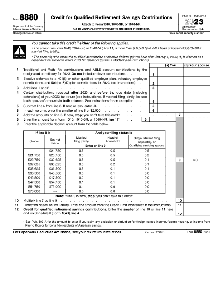  Form 8880 Credit for Qualified Retirement Savings Contributions 2022