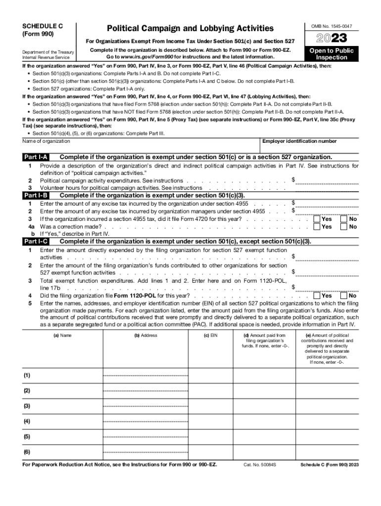  Form 990 or 990 EZ Schedule C Political Campaign and 2022