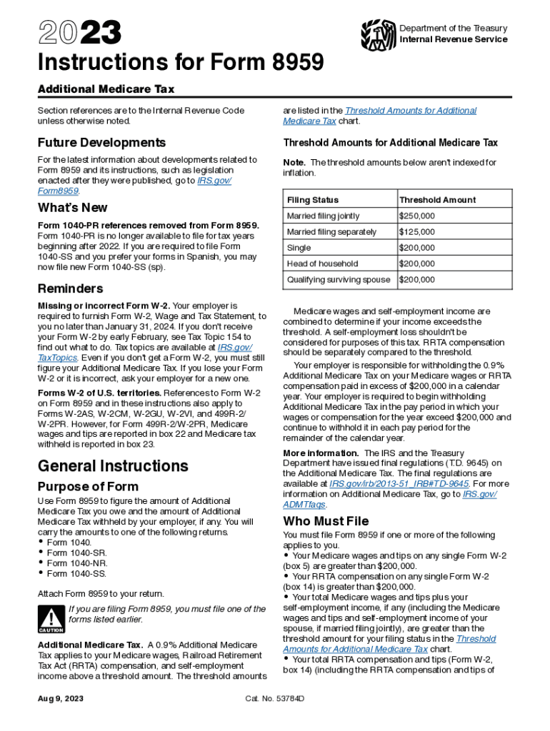 Instructions for Form 8959 Instructions for Form 8959, Additional Medicare Tax