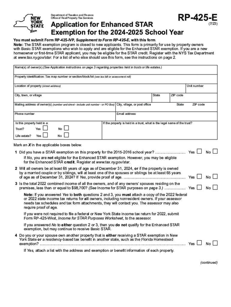  Form RP 425 IVP107School Tax Relief STAR Exemption 2023-2024
