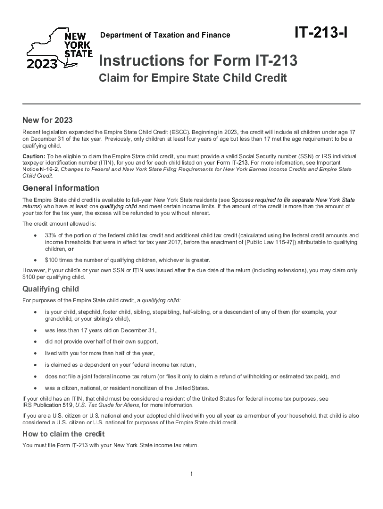  Instructions for Form it 213, Claim for Empire State Child 2023-2024