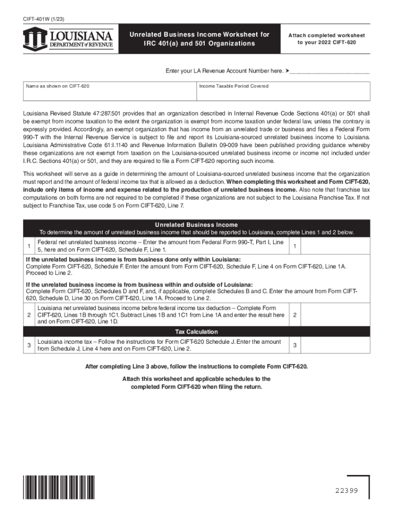  Unrelated Business Income Worksheet for IRC 401a and 2023-2024
