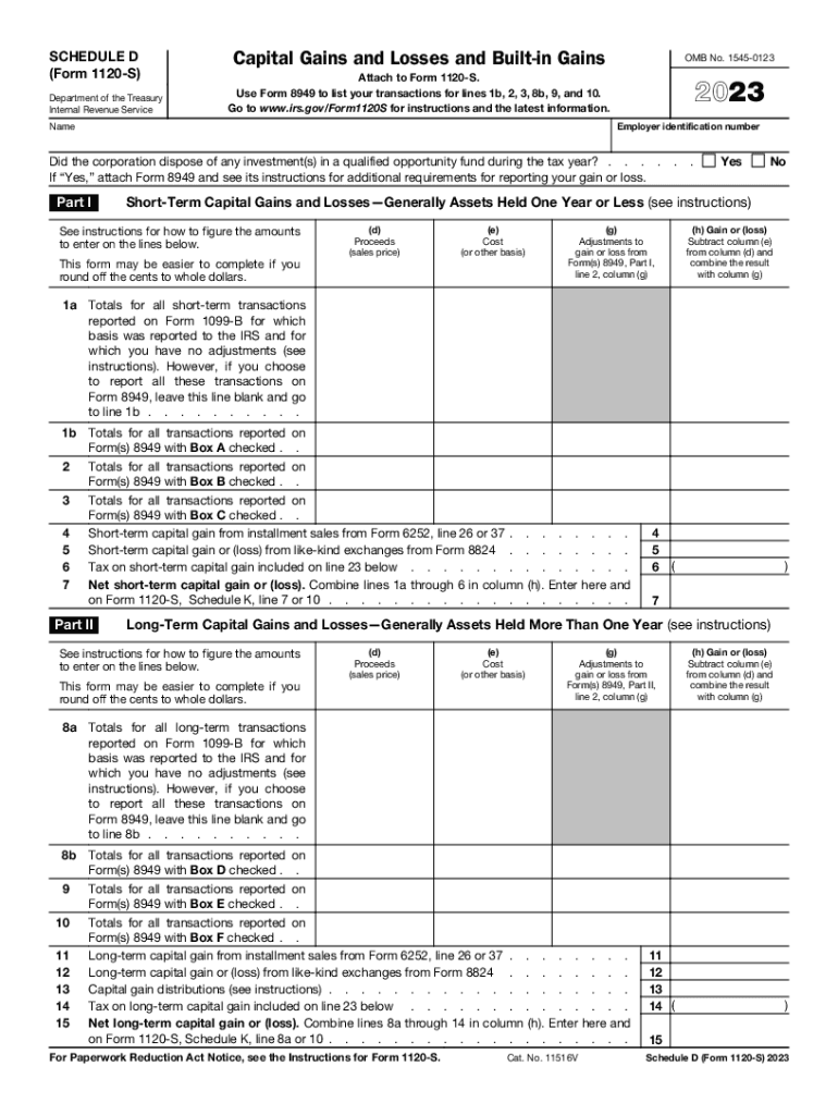  SCHEDULE D Form 1120 Department of the 2023-2024