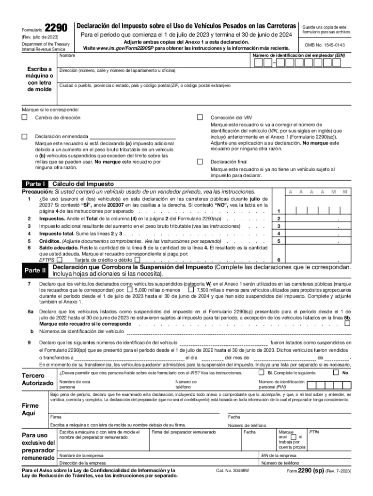  Form 2290 Sp Rev July 2023-2024