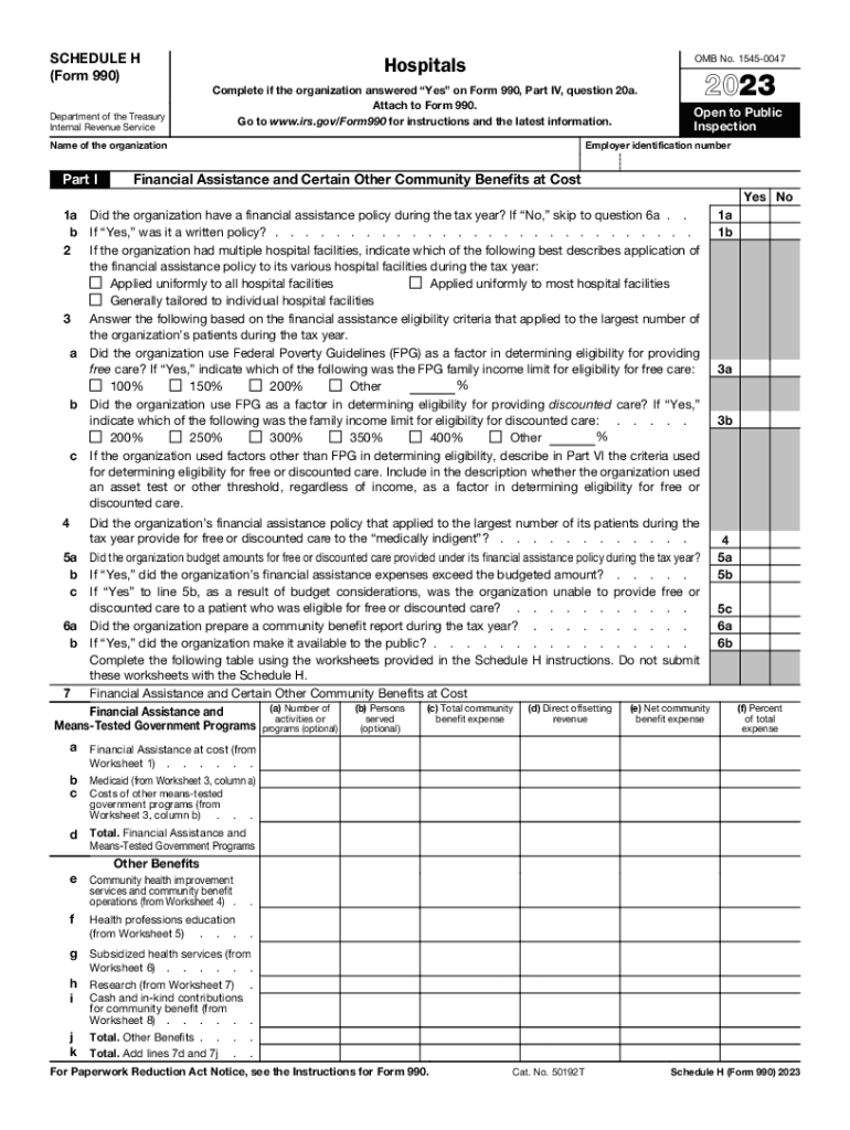  Schedule H Form 990 Hospitals 2023-2024