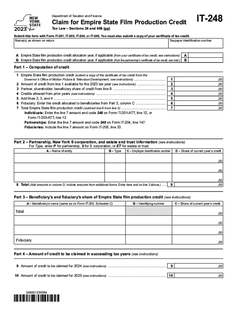  Form it 248 Claim for Empire State Film Production Credit Tax Year 2023-2024