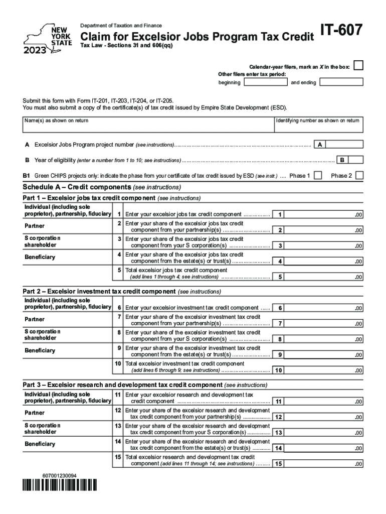  Fillable Online Form it 607 Claim for Excelsior Jobs 2023-2024