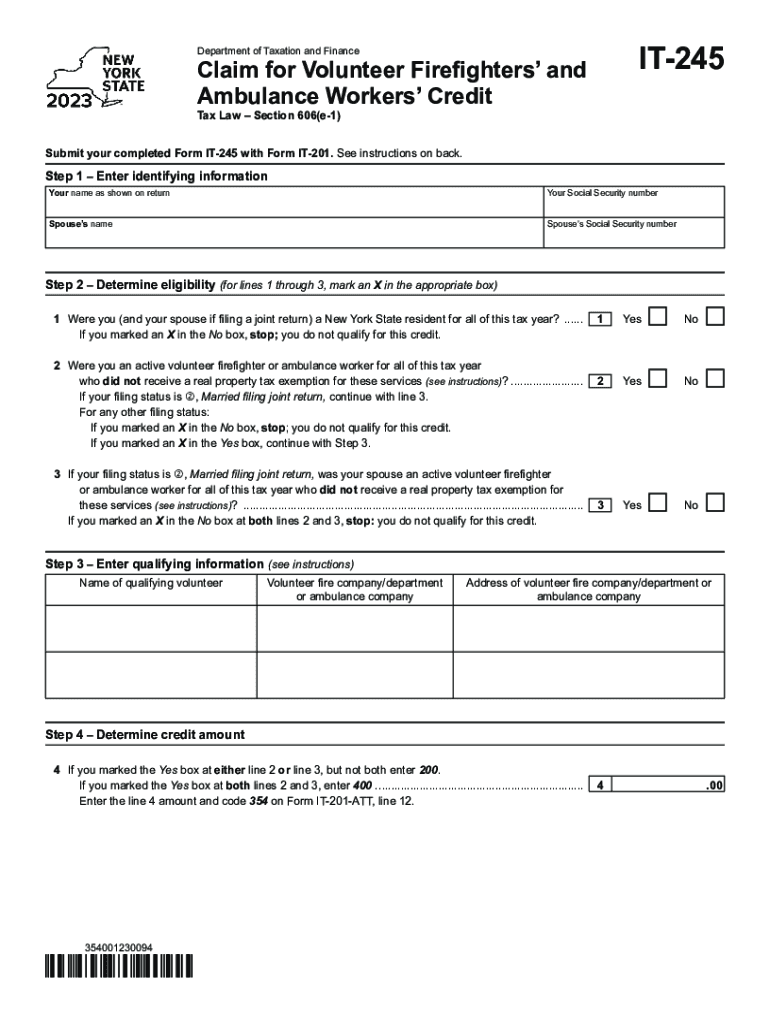  Form it 245 Claim for Volunteer Firefighters and Ambulance Workers Credit Tax Year 2023-2024