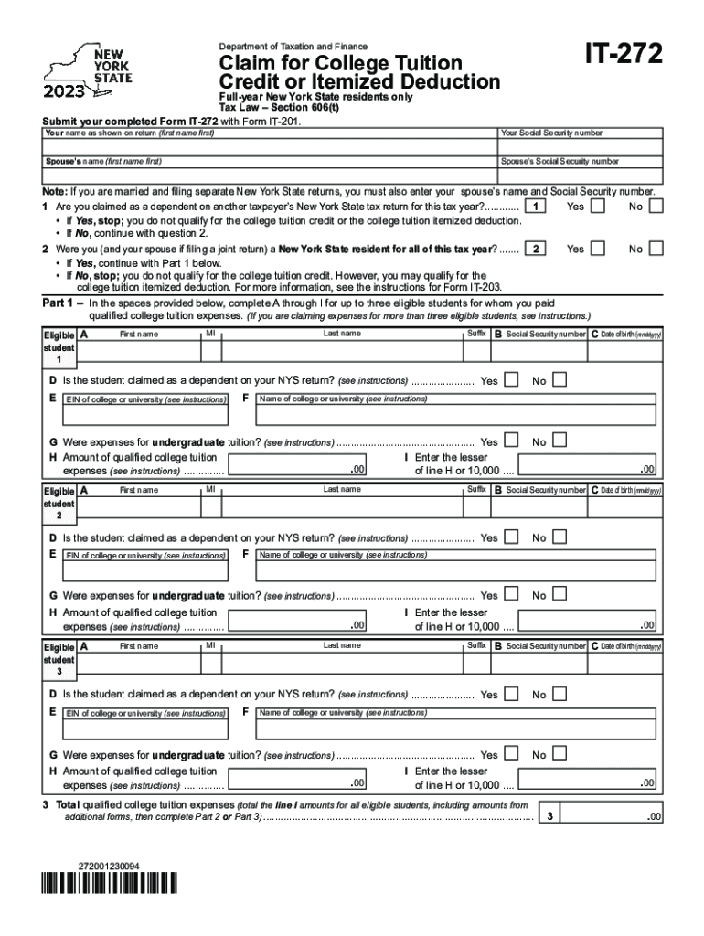  Form it 272 Claim for College Tuition Credit or Itemized Deduction Tax Year 2023-2024