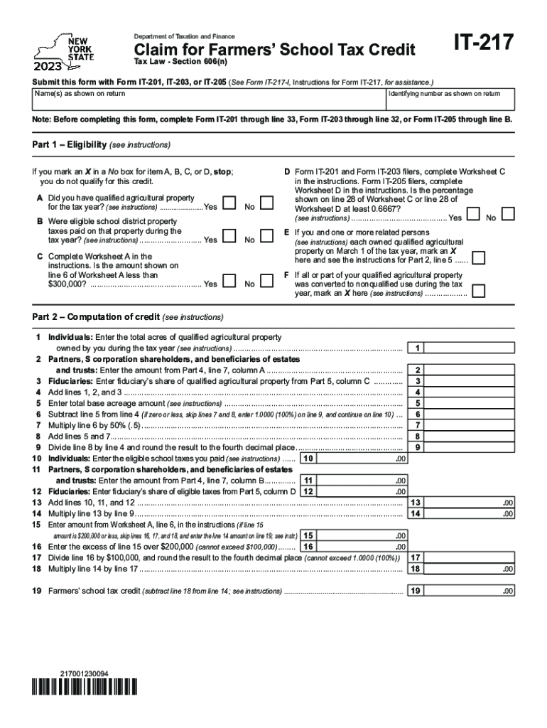  Form it 217 Claim for Farmers&#039; School Tax Credit Tax Year 2023-2024