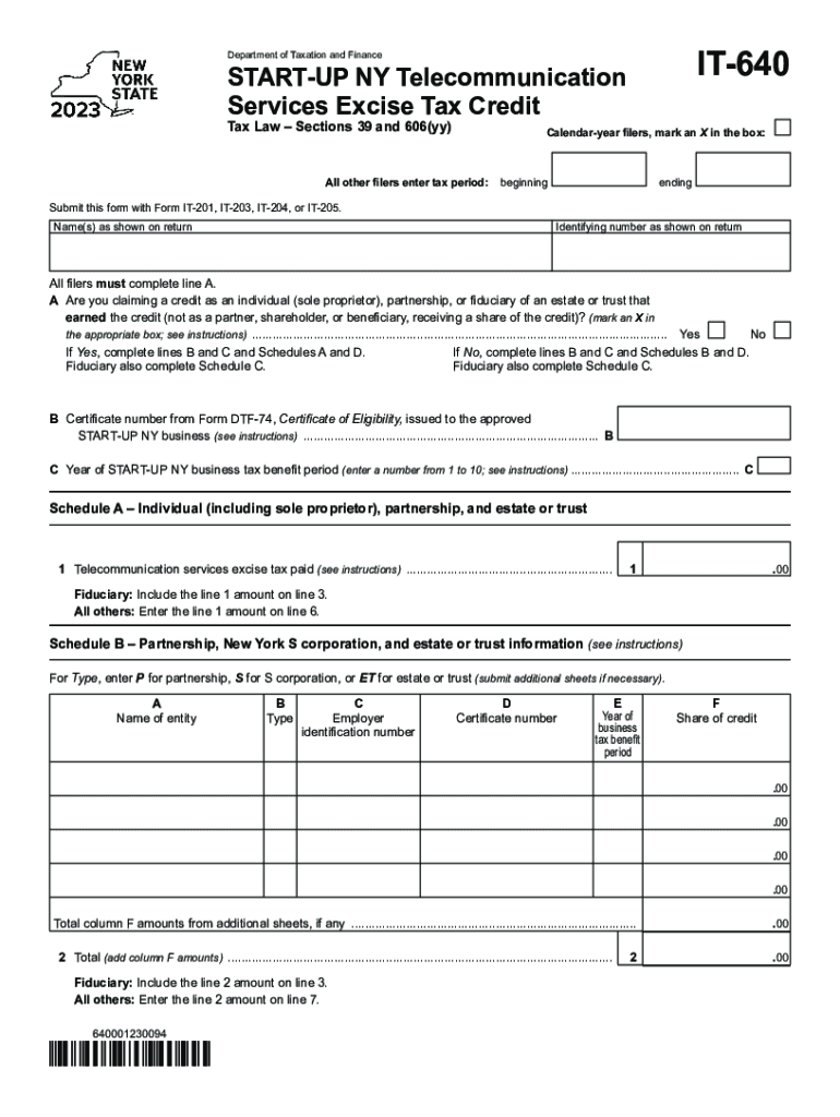  Form it 640 START UP NY Telecommunication Services Excise Tax Credit Tax Year 2022