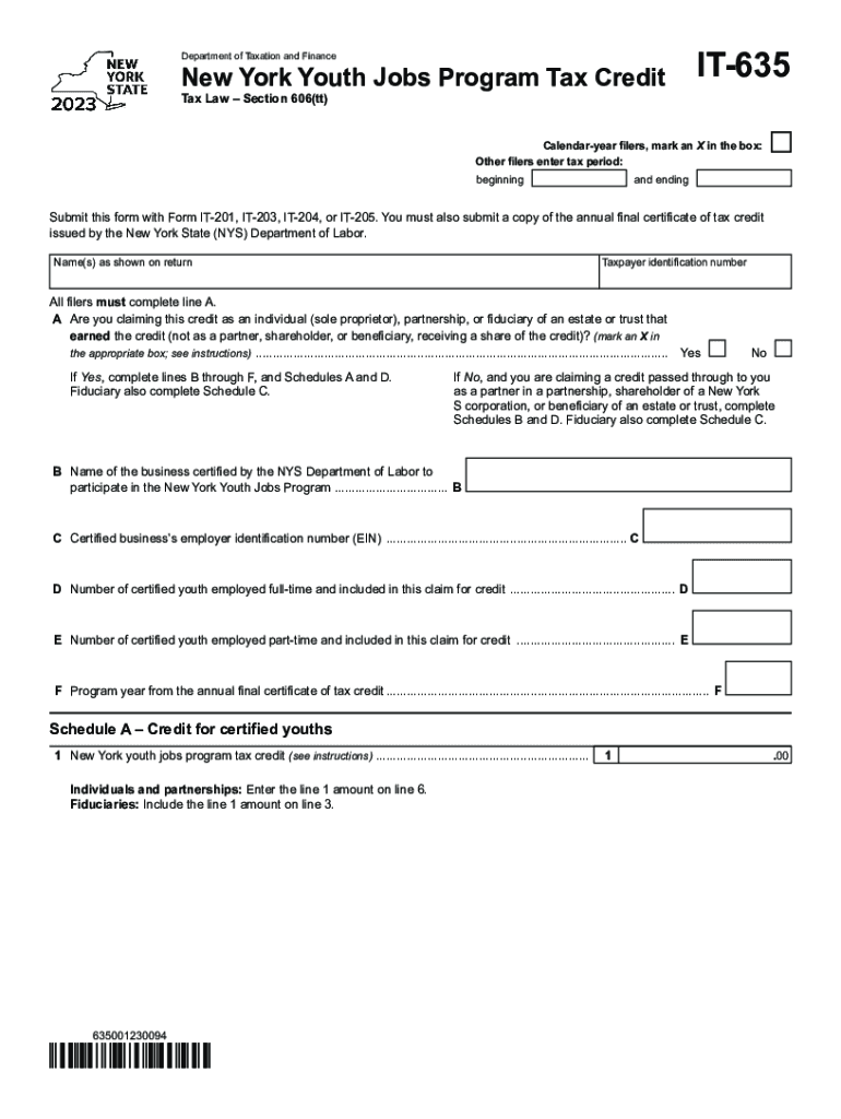  Form it 635 New York Youth Jobs Program Tax Credit Tax Year 2023-2024