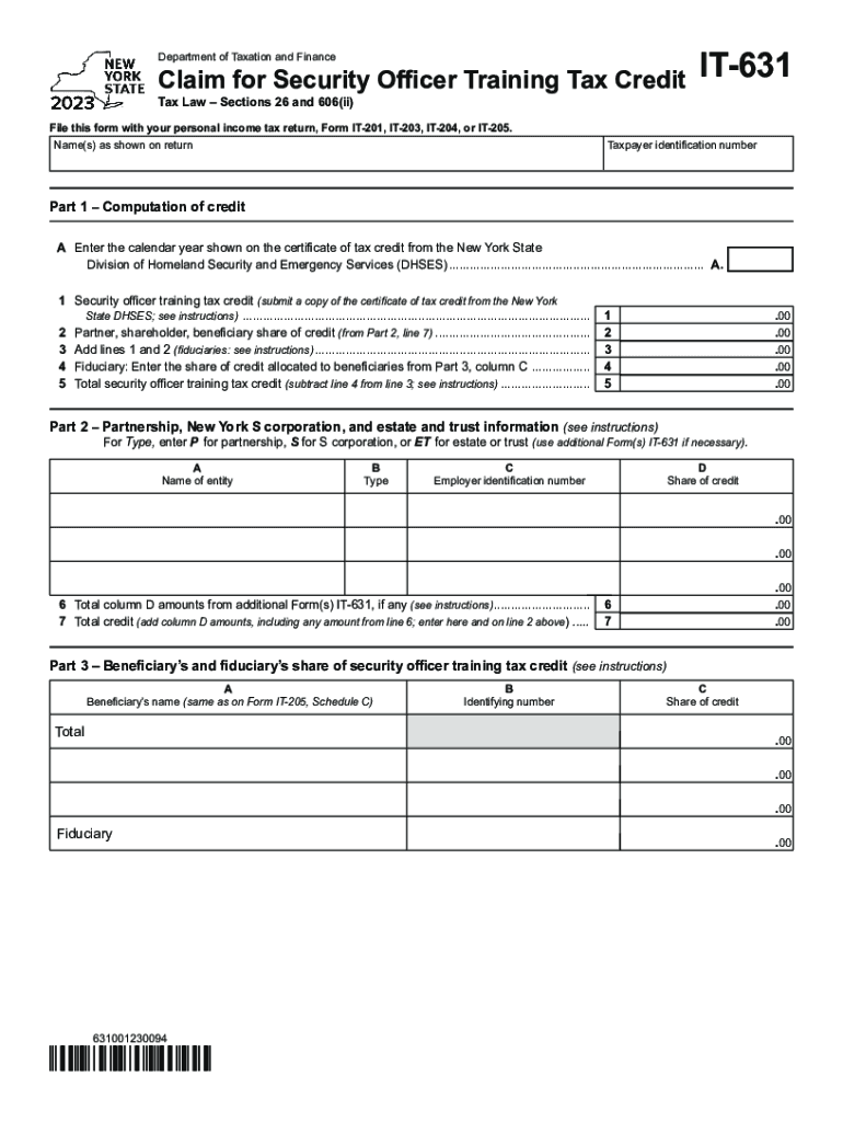  Form it 631 Claim for Security Officer Training Tax NY Gov 2023-2024