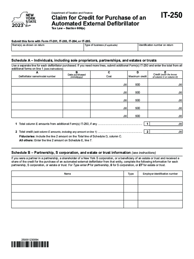  Form it 250 Claim for Credit for Purchase of an Automated External Defribrillator Tax Year 2023-2024