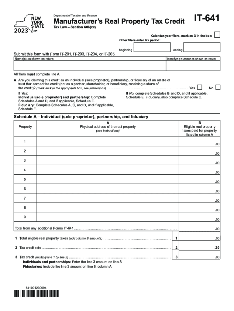  Form it 641 Manufacturer&#039;s Real Property Tax Credit Tax Year 2023-2024