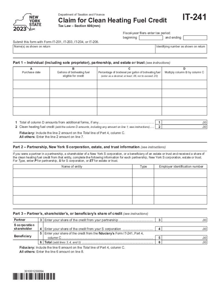  Form it 241 Claim for Clean Heating Fuel Credit Tax Year 2023-2024