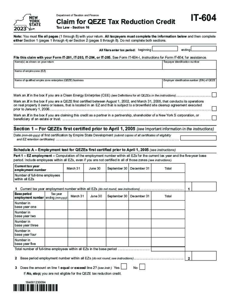  Form it 604 Claim for QEZE Tax Reduction Credit Tax Year 2023-2024