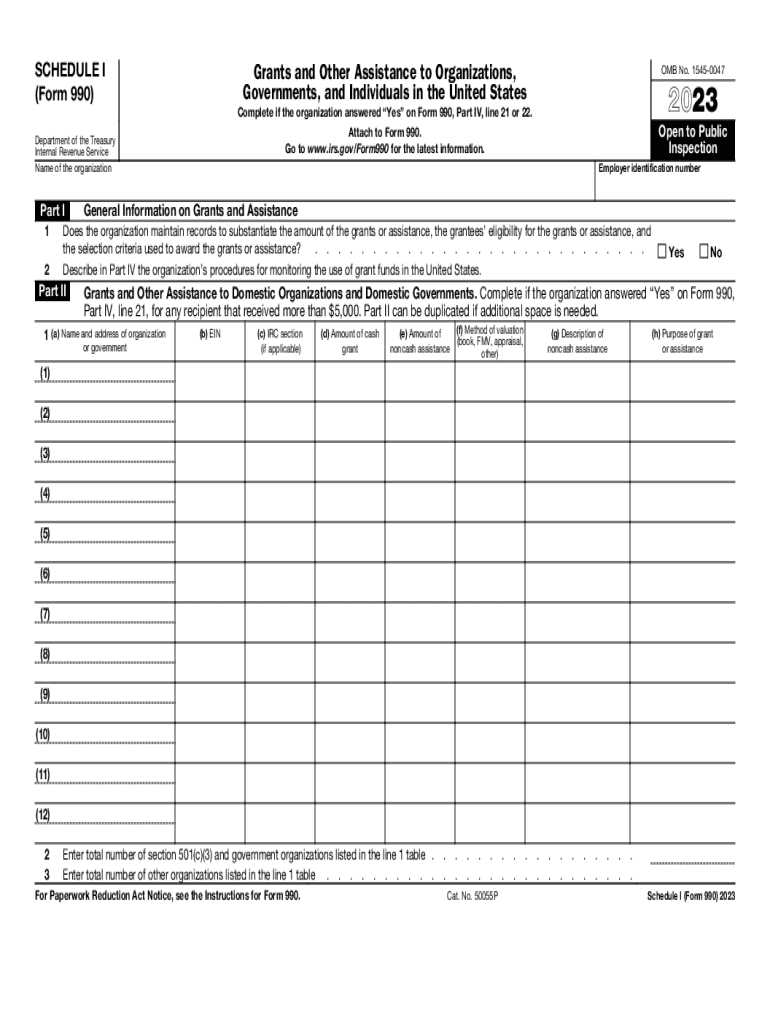  Tax Brief Form 990, Schedule I Grants and Other Assistance 2023-2024