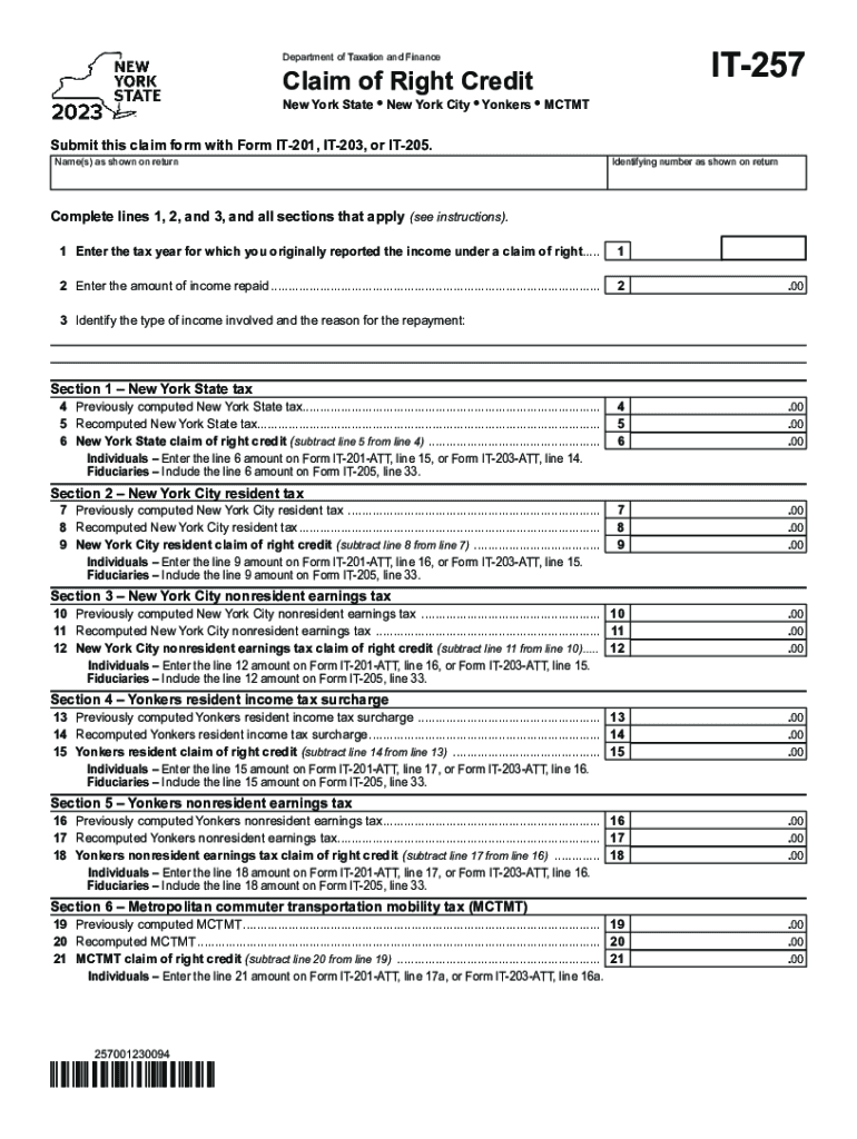  Form it 257 Claim of Right Credit Tax Year 2023-2024