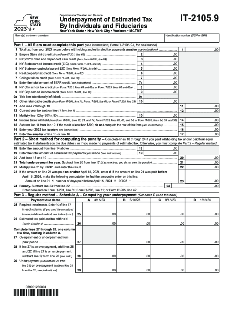  Form it 2105 9 Underpayment of Estimated Income Tax by Individuals and Fiduciaries Tax Year 2023-2024