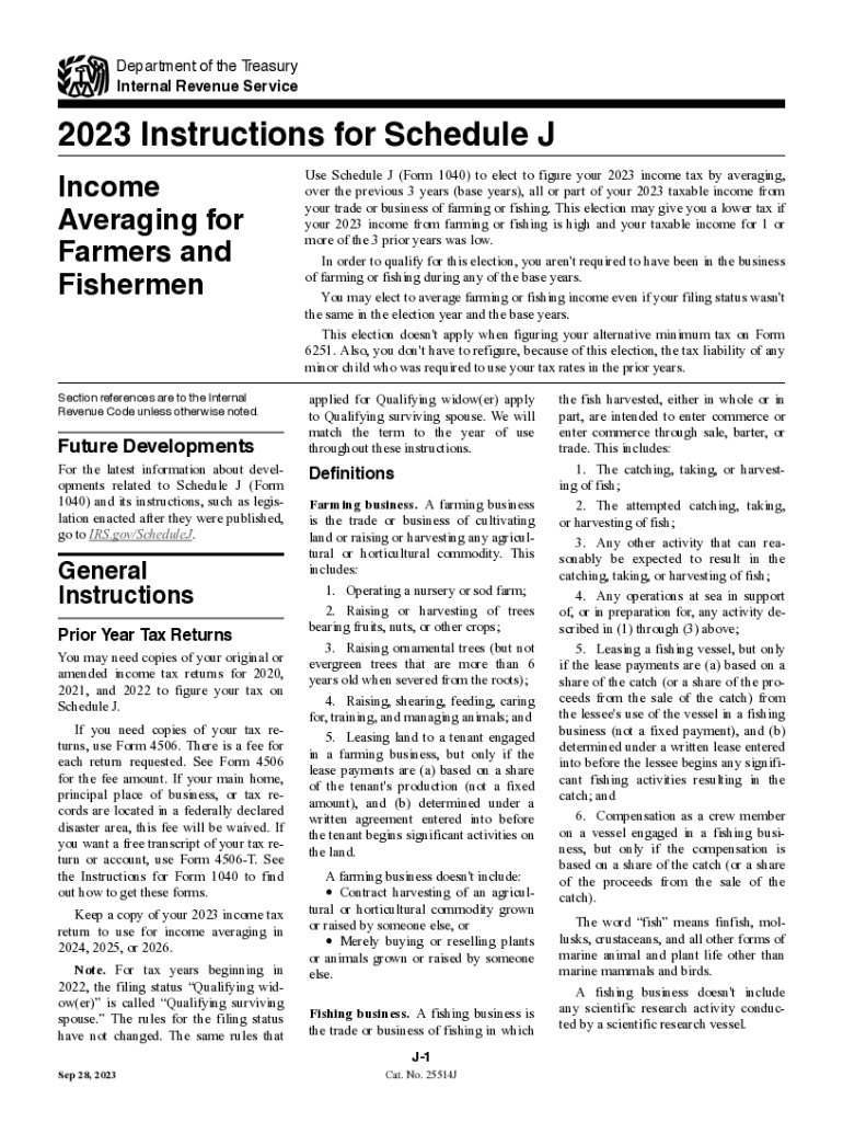  Schedule J Form 1040 Income Averaging for Farmers 2022