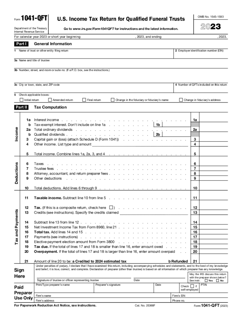  Form 1041 QFT U S Income Tax Return for Qualified Funeral Trusts 2023-2024