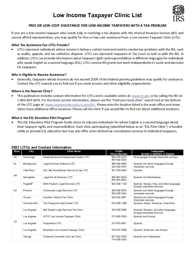  Publication 4134 Rev 9 Low Income Taxpayer Clinic List 2023-2024