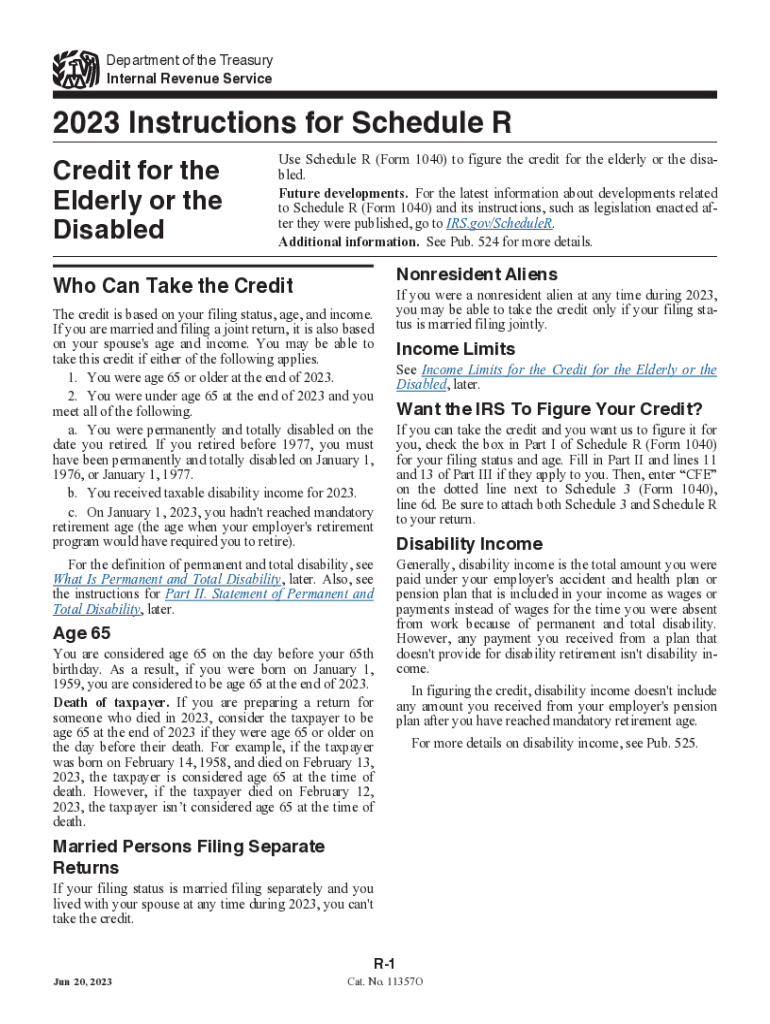  Schedule R Form 1040 Credit for the Elderly or Disabled 2018