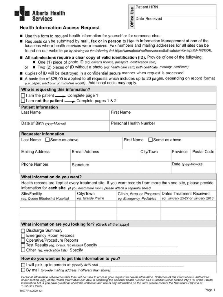 Alberta Health Services Personal Information Form