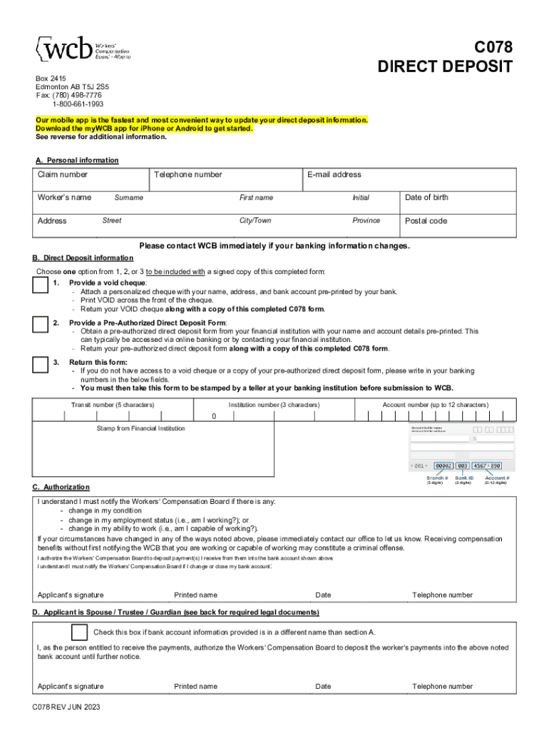Direct Deposit C078 Workers&amp;amp;amp;#39; Compensation  Form