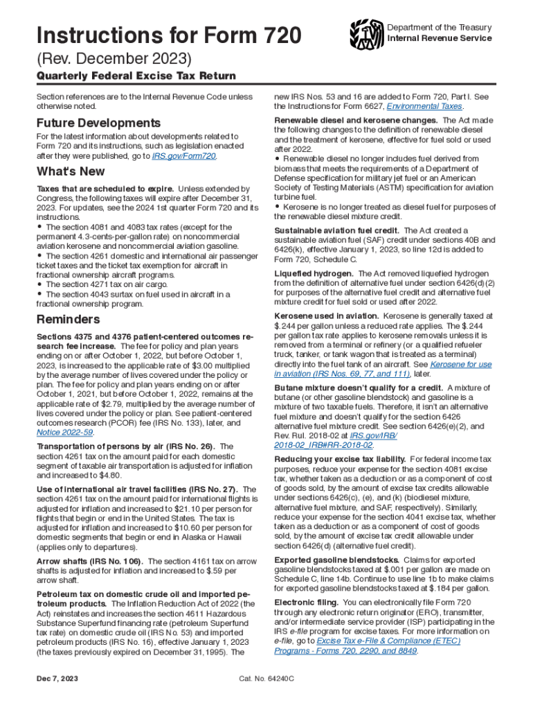  Instructions for Form 720 Rev December Instructions for Form 720, Quarterly Federal Excise Tax Return 2023-2024