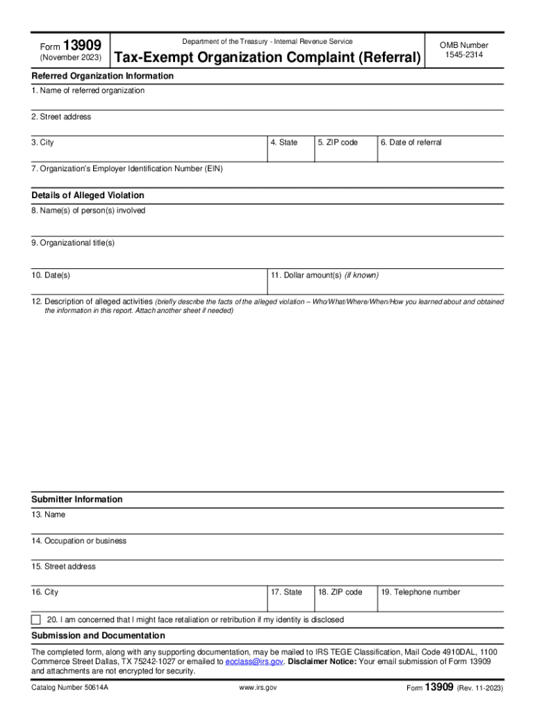  Irs Form 13909 PDF 2023-2024