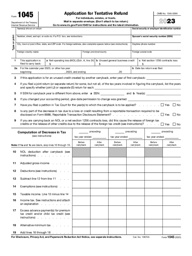  Form 1045 2023-2024