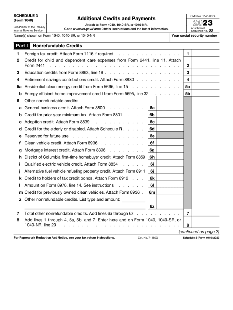  Schedule 3 Form 1040 Additional Credits and Payments 2023-2024