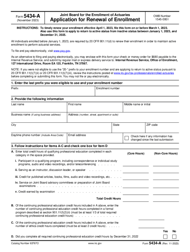  Form 5434 a Rev 11 Joint Board for the Enrollment of Actuaries Application for Renewal of Enrollment 2023-2024
