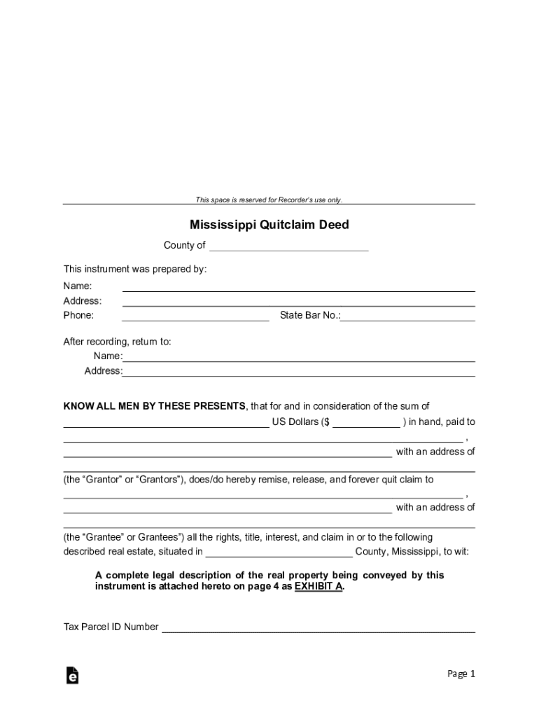 Mississippi Quitclaim Deed Forms